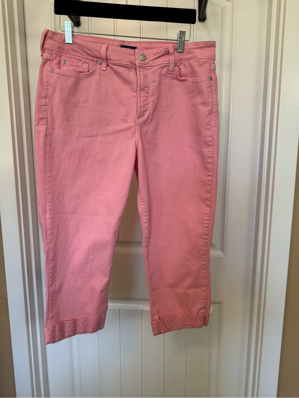 NYDJ Pink Cropped Capri Jeans with Eyelet Aoarkly Cuff Pants Size 14